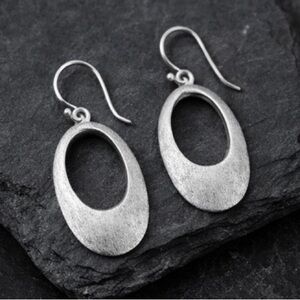 Vintage FD Sterling Silver Matte Oval Dangle Earrings 925 Minimalist Artisan